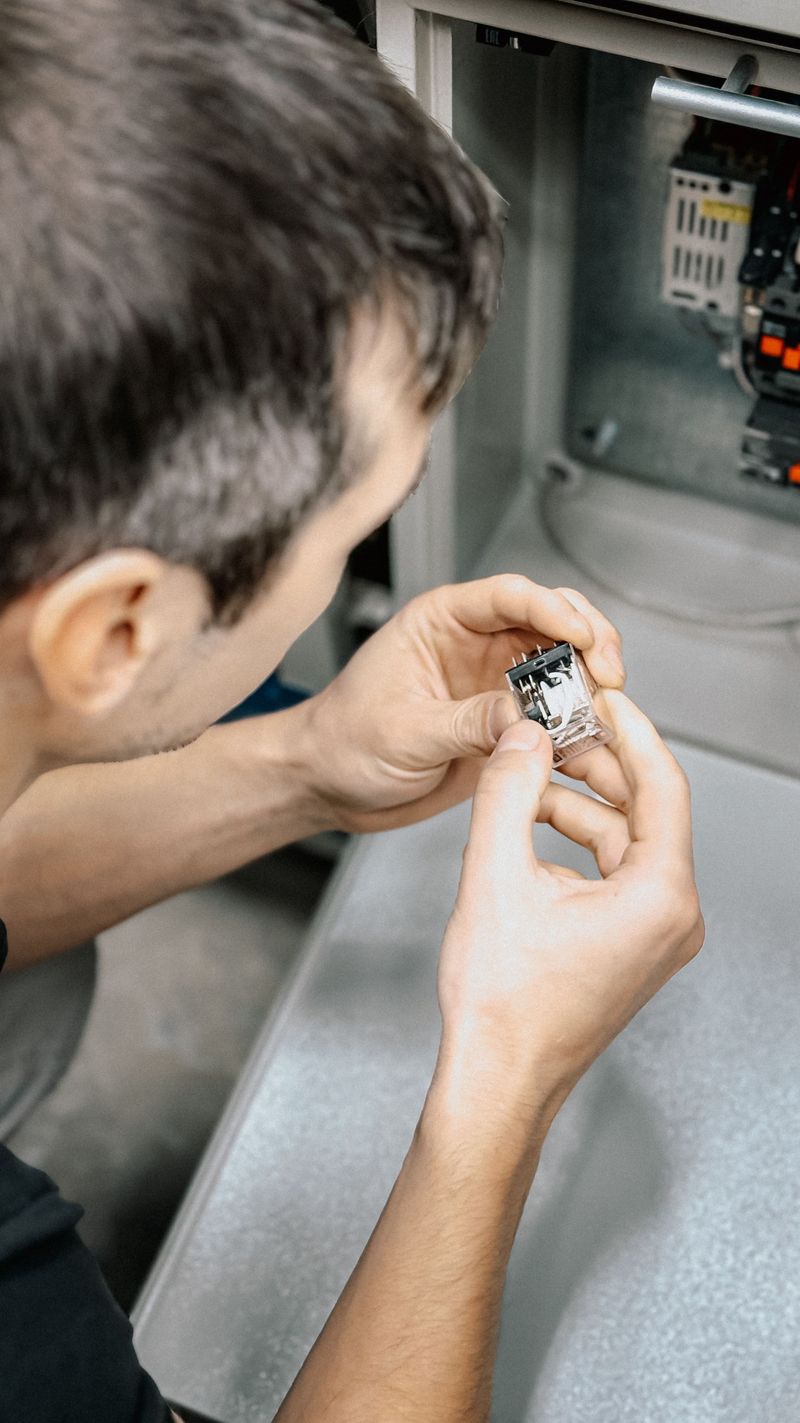 Techniker prüft eine elektronische Baugruppe mit Präzisionswerkzeug
